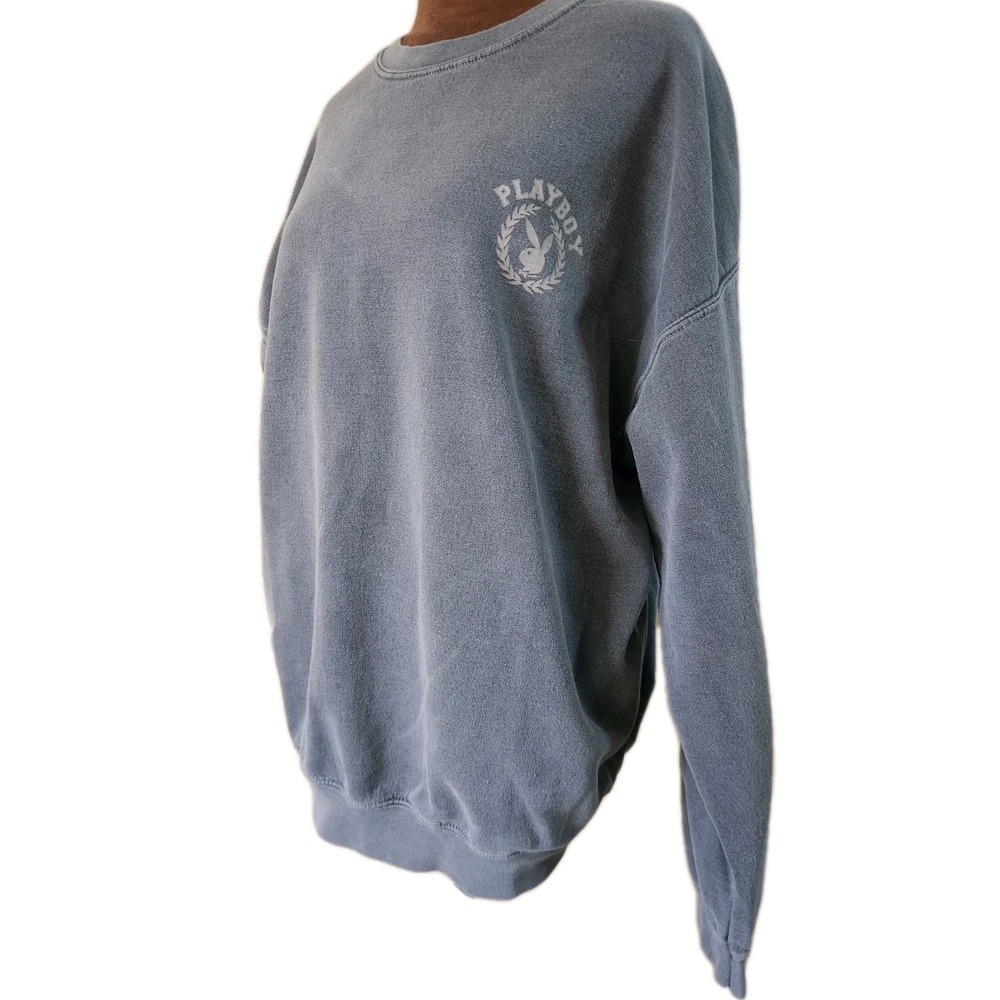 Playboy Bunny Logo Sweatshirt Crewneck Pullover Size M Gray Unisex Casual - Picture 4 of 7